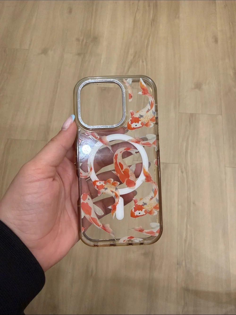 Clear Koi Fish iPhone 16 Pro Case with Ring Grip - Orange and White